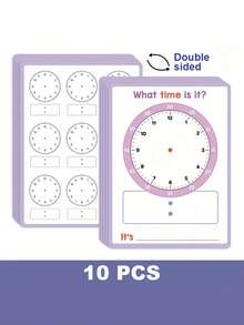 10pcs A4 Time Cognition Learning Writing Children's Clock Practice Sheets, Double-Sided Printing, Reusable - Multicolor - View 9