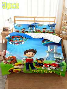 Paw Patrol Themen 3D digital bedruckter Cartoon und Animation Bettwäsche-Set mit drei Teilen,  Bettwäsche,  Bettbezüge,  Kissen, Halloween, Thanksgiving, Weihnachten, Geburtstags-Party Dekorationen, kleine Geschenke für Freunde und Familie bei Partys und Treffen - Verschiedenfarbig - Übersicht 16