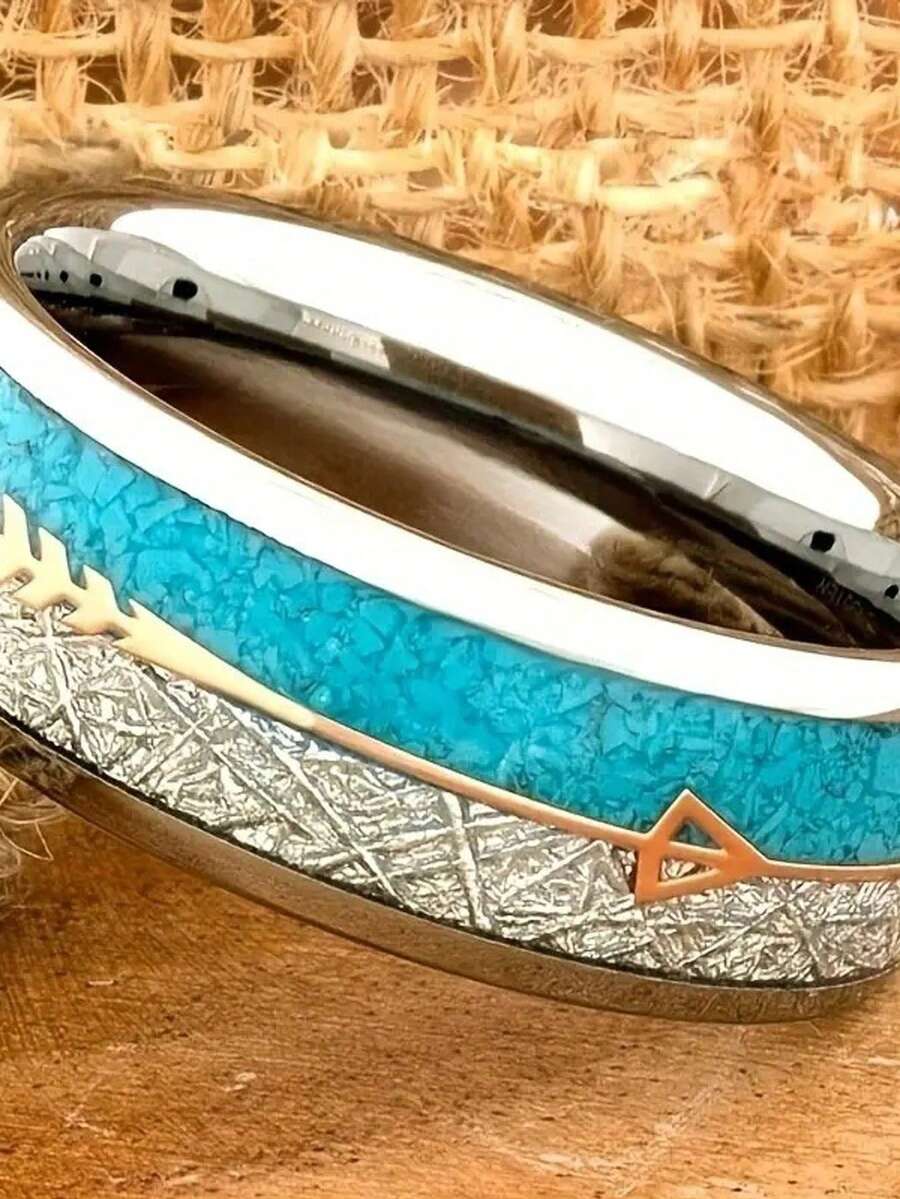 1 pieza Clip de corbata de acero con textura de madera plateada y azul claro + flecha de seda, adecuado para uso casual de hombres y como regalo