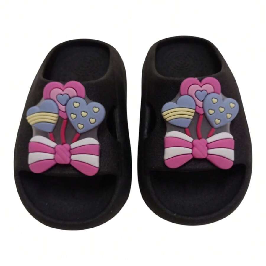 Cloud Slippers With Heart Bow For Girls, Delicate Children - 黑色 - 查看 1