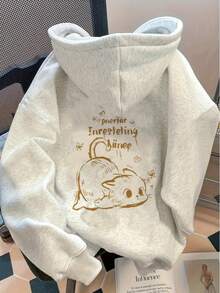 Sudadera Con Capucha Y Bolsa Canguro Con Estampado En La Espalda De Gato Tierno Dibujo Animado Sudadera Unisex Para Hombre Y Mujer Casual Para Uso Diario Ideal Para Todo El Año. - Gris - Ver 1
