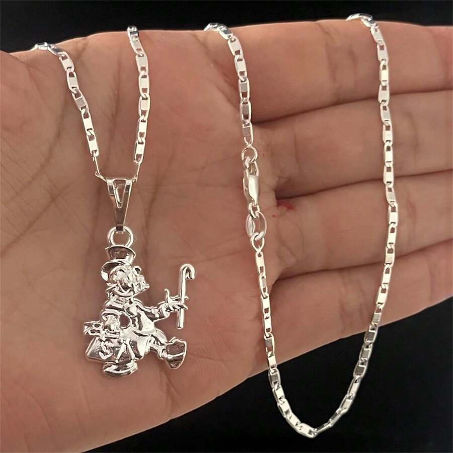 925 Silver Plated Cord Chain With Scrooge McDuck Pendant - Silver - View 1
