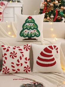 1 buc/2 buc față de pernă decorativă de Crăciun, decor de pluș cu broderie cu flori de Crăciun pentru canapea în sufragerie, dormitor, cadou de sărbători