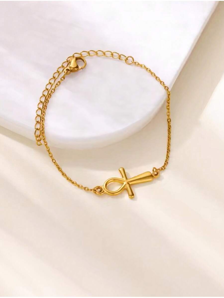 Stainless Steel Cross Charm Bracelet Man Christian Simple Chain Bracelets Bangle Love Jewelry Gifts