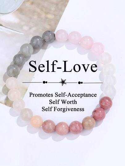 Women Promotes Self-Acceptance Bracelet Natural Stone Rhodonite & Rose Quartz Self Love Beaded Bracelet, Pleasure, Romantic Meditation UNISEX Jewelry Gifts For Him/Her