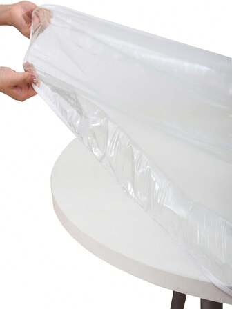 Round Fitted Vinyl Tablecloth With Elastic Edged, Waterproof Wipeable Round Table Cover For Indoor Outdoor Patio Use - Fits Tables Up To 45" - 56" Diameter(Clear)