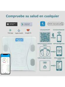 Báscula Electrónica Bluetooth, Digital e Inteligente, Para Medir Peso, Grasa Corporal y Muscular, Recargable Via USB, de Vidrio Templado (Color Negro) - Blanco - Ver 6