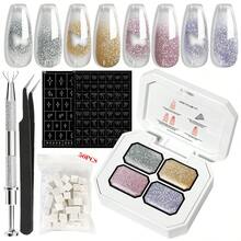 LIMEGIRL 免洗凝胶指甲套装，4 色闪光渐变指甲油套装，免洗凝胶法式指甲美甲免擦拭浸泡 UV DIY 艺术家庭沙龙 - 彩色 - 查看 14