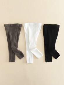 3 件套女童纯色紧身裤，柔软舒适的幼儿紧身裤，适合日常穿着 - 彩色 - 查看 3