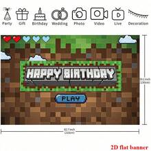 Pancarta plana 2D de estilo de píxeles para fondo de fiesta de cumpleaños, adecuada para fiesta de cumpleaños, pancarta de mesa de pastel, fotomatón, decoración de fondo de fiesta de juegos de dibujos animados