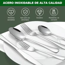 60+1Cubiertos de Acero Inoxidable Juego de Cubiertos de Acero Inoxidable para 12 Personas Porta Cubiertos De Cocina Con Cuchillos para Carne, Cucharas, Apto para Lavaplatos, para Hogar, Restaurante - Pago - Ver 4
