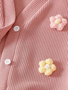 2 Stück/Set Elegantes Outfit für Kleine Mädchen mit Blumendekoration, bestehend aus Strickjacke mit Langarm und schwarzer Schlaghose, Mädchen Winter/Herbst Kleidung