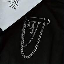 Cold Style Sweet Cross Star Brooch Female Fashion Suit Pin Accessories Chain Hip-Hop Niche Personality Pin , Versatile And Suitable For Formal Occasions - 銀色 - 查看 6