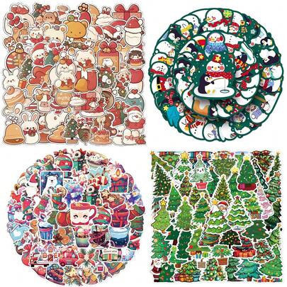 50-59 Pieces/Set Christmas Themed Stickers, Non-Repeating Vinyl Waterproof Holiday Stickers, Christmas Tree, Christmas Snowman, Christmas Gift Stickers, Holiday Gifts For Teenagers, Christmas Party Favorites, Christmas Stocking Stuffer Gifts For Teen Boys And Girls