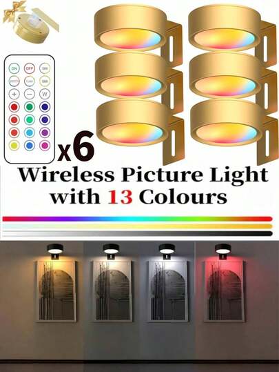 1/3/ Wireless Metal Wand Art LED Picture Lights, Lamps, Fairy Night Book Lamps Magnetic Adjustable Temperature, Timer, Remote Control Push Button