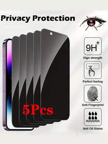 5pcs Privacy Screen Protector, Compatible With IPhone 17/16/15 Pro Max/14 Plus, Made Of Tempered Glass, Compatible With IPhone 13/11 Pro/X/XS Max/12 Mini/XR/6/7/8 Plus/SE2/SE3, Anti-Peeping - Black - View 46