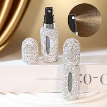 1pc Premium Diamond Encrusted Perfume Travel Spray Bottle, 5ml Refillable Mini Atomizer, Vacuum Embossed Design, Moisturizing Cosmetic Sample - White - View 4