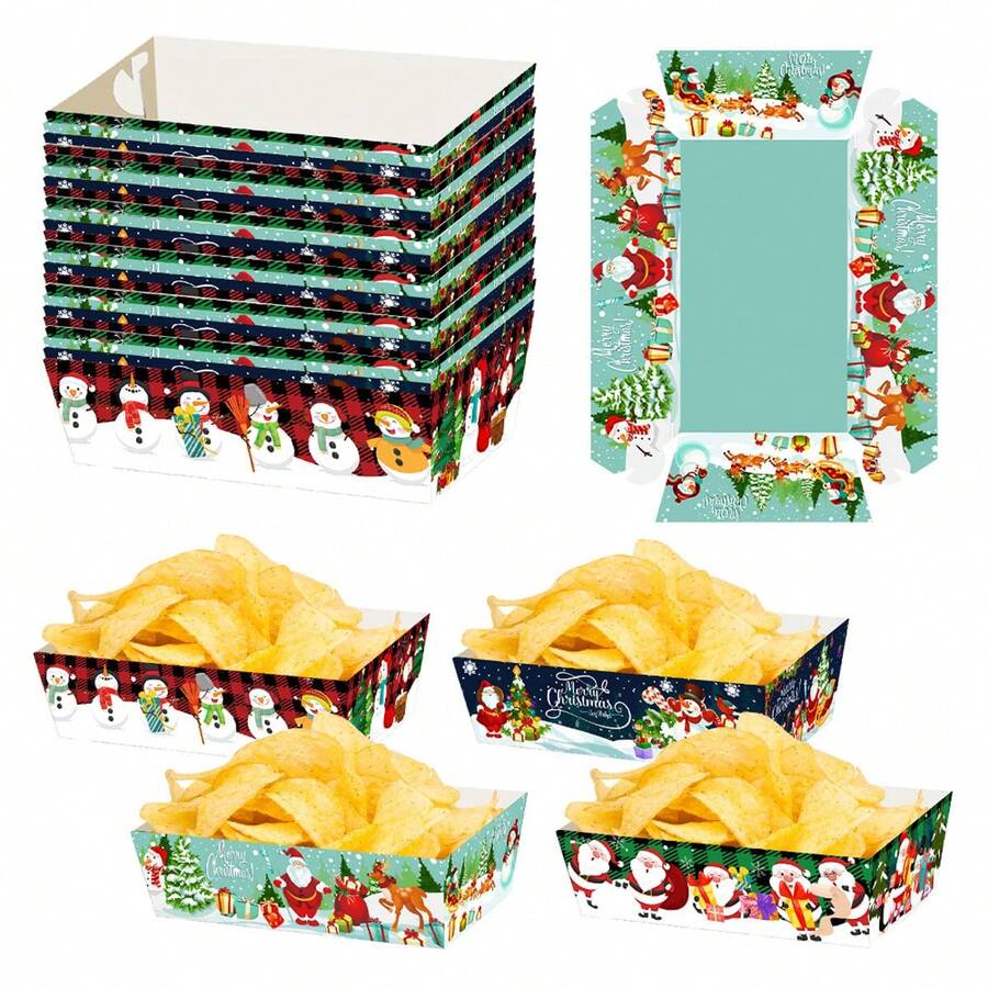 8pcs Christmas Paper Food Trays, Christmas Party Paper Trays, Christmas Food Snack Trays, Suitable For Christmas Party Decorations