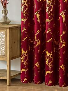 1pc Super Soft Velvet Blackout Curtain, Burgundy Color, Creates Festive Atmosphere For Living Room, Bedroom, Party Decoration, Golden Marble Pattern