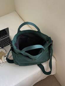 1pc Autumn/Winter Corduroy Multi-Pocket Tote Bag, Solid Color Durable Large Capacity Casual Bag, Unisex Outdoor Organizer Shopping Handbag For Work Office