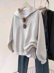 YUXIN Exclusive For Women! Light Grey Lapel Sweatshirt For Spring And Autumn, With Cute Dog Embroidery, A Must - Have For Casual Outings