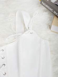 Apperloth A Áo corset trắng ngắn gợi cảm, áo hai dây hở eo dễ thương với dây buộc điều chỉnh được, lưng hở bất đối xứng có gọng, định hình vòng eo, thích hợp cho ngày Valentine, lễ hội âm nhạc, đám cưới và mùa hè. - trắng - Xem 8