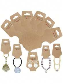 50pcs Foldable Cardboard Necklace Packaging Cards, Elastic Hang Tags, Blank Folding Black & White Kraft Paper Hair Accessory Cards For DIY Beaded Jewelry, Necklace, Bracelet Packaging, Great Gifts For Dad, Mom, Friends, Teachers, Students, Weddings