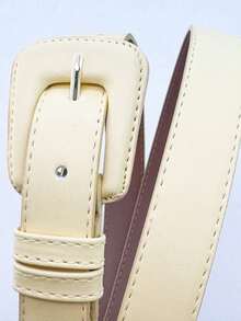 Women's Belt, Rectangular Covered Buckle, Elegant, Casual, Soft Belt - Baby Yellow - View 2