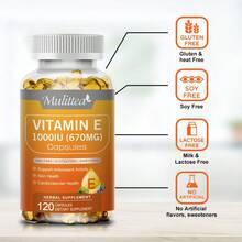 Vitamin E 670mg Capsules - 120 Capsules Per Bottle, 100% Gluten-Free & Dairy-Free, Supports Light Beige, Hair, Immune & Eye Health, Antioxidant For Heart Health & Cell Protection, Herbal Supplement, Allergen-Free Formula - 1Pack(120 Capsules) - 查看 6