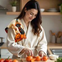 2pcs/100pcs Thanksgiving Autumn Pumpkin And Dog Print Pattern Kitchen Towel Set, Suitable For Restaurant, Kitchen, Bathroom Interior Decoration, Party Decoration, Holiday Gift, Can Be Given As A Thanksgiving Gift - Multicolor - View 8