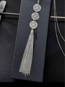 1 件波西米亚风格长链圆形吊坠流苏项链，适合夜总会派对的女士珠宝 - 銀色 - 查看 3