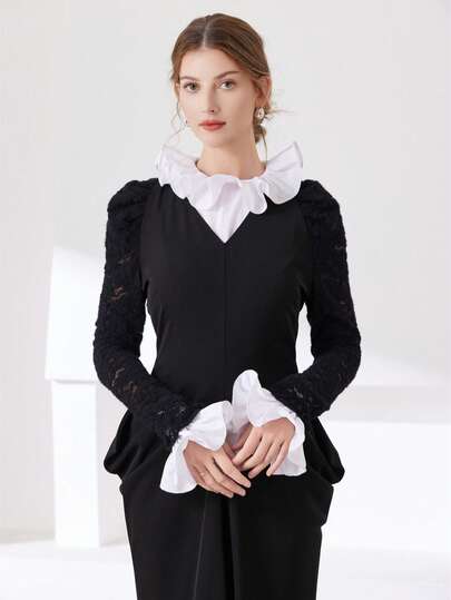 1 套雪纺可拆卸领子，复古宫廷风格荷叶边领子