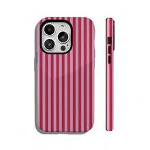 2-In-1 (Double Layer) Phone Case. Classic Line Design, Pink Background With Red Line Phone Case, Magnetic Film 2-In-1 Compatible With Apple, Cute, Durable, Unique, Suitable For Christmas, New Year, Festival, Holiday Gifts For Women, Compatible With IPhone 17, 17 Pro Max, 17 Pro, 17 Air, 16, 16 Pro, 16 Pro Max, 15, 15 Plus, 15 Pro Max, 15 Pro, 14, 14 Pro, 14 Pro Max, 14 Plus, 13, 13 Pro Max, 13 Pro, And More. - Multicolor - View 2