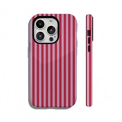 2-In-1 (Double Layer) Phone Case. Classic Line Design, Pink Background With Red Line Phone Case, Magnetic Film 2-In-1 Compatible With Apple, Cute, Durable, Unique, Suitable For Christmas, New Year, Festival, Holiday Gifts For Women, Compatible With IPhone 17, 17 Pro Max, 17 Pro, 17 Air, 16, 16 Pro, 16 Pro Max, 15, 15 Plus, 15 Pro Max, 15 Pro, 14, 14 Pro, 14 Pro Max, 14 Plus, 13, 13 Pro Max, 13 Pro, And More.