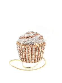 Túi xách cầm tay mini hình bánh cupcake đính pha lê, thiết kế bánh cupcake màu hồng, đính đầy kim cương, dây đeo kim loại, túi xách dự tiệc cho nữ/bé gái, túi cầm tay đính đá thủ công cao cấp, thích hợp cho các sự kiện trang trọng, đám cưới, cô dâu, tiệc cocktail, kèm hộp quà sang trọng, món quà Giáng sinh lý tưởng. - Vàng - Xem 10
