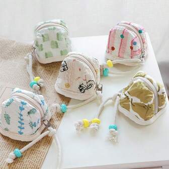 1 Pc Mini Cute Polyester Earphone Storage Bag With A Fresh And Sweet Cartoon Design, Square Earphone Protective Case Compatible With Apple Earphones, Portable Flip Soft-Shell Bluetooth Earphone Bag.