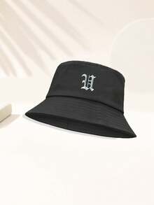 1 Pieza Sombrero de cubo de estilo gótico universal de unicolor con patrón de 26 letras, adecuado para exteriores, viajes, vacaciones en la playa, protección solar, pesca, senderismo, adecuado para combinar con moda festiva y casual, mejor regalo de vacaciones