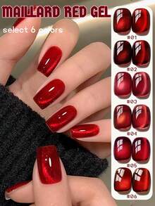 MISS SHAKA 10ml Autumn Winter Red Nails Golden Cat's Eye Gel Nail Polish Glue 2025 Y2K Nails Flash Whitening Popular Cherry Wine Red Ice Transparent Red Glass Bead Nail Art Nail Salon Home Diy Nail Supplies Christmas Nails