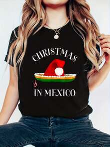 100% Algodón Unisex Camiseta Feliz Navidad Divertida Navidad Mexicana en Español Camiseta de Navidad - 100% Algodón Camisetas Gráficas para Mujeres, Ropa de Verano - Negro 9 - Ver 1