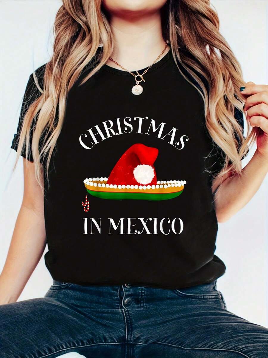 100% Algodón Unisex Camiseta Feliz Navidad Divertida Navidad Mexicana en Español Camiseta de Navidad - 100% Algodón Camisetas Gráficas para Mujeres, Ropa de Verano - Negro 9 - Ver 1