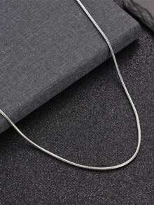 1pc Fashion Hiphop Stainless Steel Round Snake Chain Necklace, Versatile Silver Round Snake Clavicle Chain, Unisex Daily Accessory - Silver - View 7