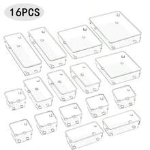1/7/16/25 قطعة مجموعة منظم أدراج بلاستيكي شفاف - صناديق تخزين متعددة الأحجام متعددة الوظائف، مناسبة لمكتب، المكتب والتنظيم، مصنوعة من مادة البولي بروبيلين المتينة، مناسبة للاستخدام المنزلي والمكتبي، منظم أدراج المكتب | صناديق بلاستيكية شفافة | بلاستيك متين، منظم أدراج المكتب، منظم أدراج المكتب، صناديق تخزين المكتب