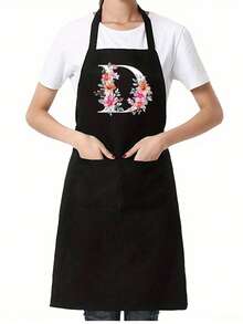 1pc Black Kitchen Cooking Apron, Modern Polyester Oil-Proof Apron, Black Kitchen Apron, Polyester Apron For Garden, Kitchen And Housework Perfect For Home, Restaurant, And Kitchen Cooking