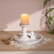 Bandeja Suporte de Vela: Bandeja Decorativa Redonda de Madeira para Vela Pequena, Peça Central de Mesa Rústica Estilo Fazenda, Bandejas Rústicas Brancas de Madeira para Velas Tipo Pilar e Chá - Branco - Visão 4