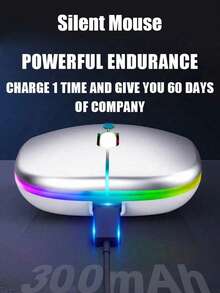 Souris sans fil Bluetooth rechargeable double mode lumineuse, charge silencieuse pour ordinateur portable, bureau et jeux