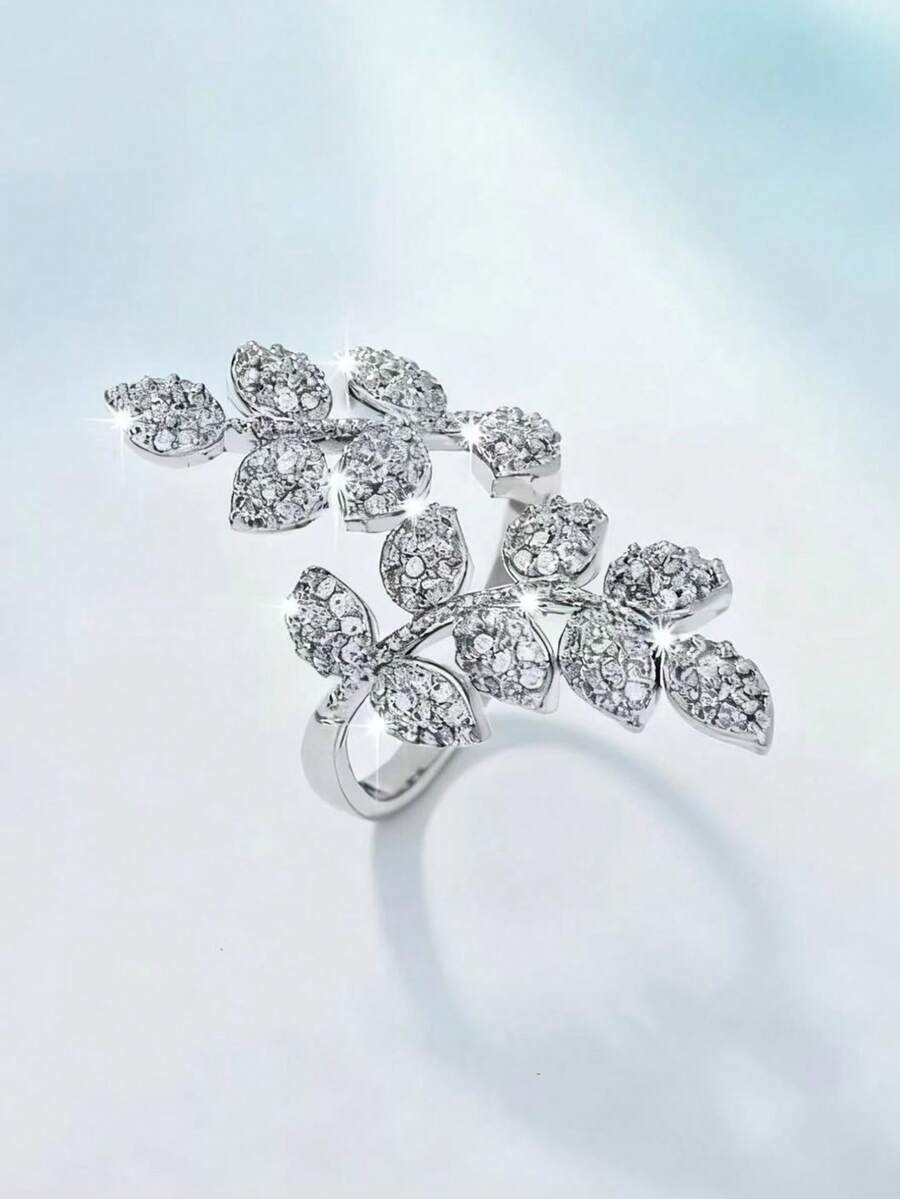 Cubic Zirconia Decor Ring - Silver - View 1