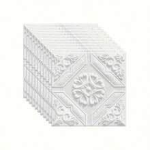 20/50/100pcs 3D Floral Ceiling Tiles - Self-Adhesive Waterproof Wall Stickers, 13.78x13.78 Inches, Anti-Collision Decor For Bathroom & Bedroom, Elegant White Design With Golden Chandelier Hole, Decorative Ceiling Stickers | Elegant Wall Stickers | Selfadhesive Tiles, Bathroom Wall Stickers