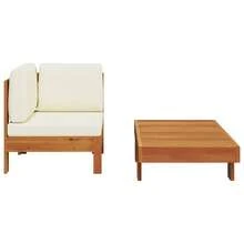 vidaXL Outdoor Solid Acacia Wood Sofa Set With Cushions - 奶油 - 查看 4
