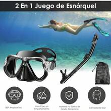 VIESS Gafas de Snorkel, Juego de esnórquel, Snorkel Anti Fugas, Juego deáscara Vista panorámica 180°, Vidrio Templado Anti empañamiento con Tapones para oído, Ideales para Snorkeling, - VERDE - Ver 3