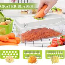 [Vegetable Slicer] 16-In-1 Vegetable Chopper, Professional Onion Chopper, Multi-Functional Food Chopper, Kitchen Vegetable Slicer And Dicer, Vegetable Chopper With 8 Blades, Carrot Chopper With Container Father Gift - White and Green - View 4